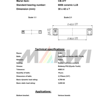 Union rodamiento de bolas rodamiento de bolas CB-377 30x42x7