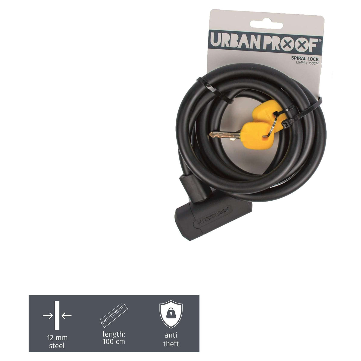 Lock en espiral de Urban a prueba de 12 mm*150 cm Negro