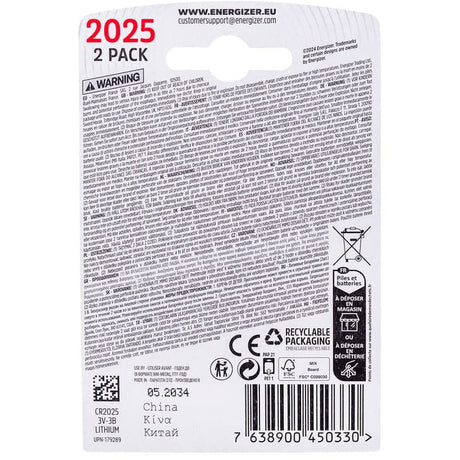 Enerdis energizer bateria litio 3v cr2025 blister (2uds)