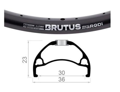 Llanta Rodi brutus-30 28 pulgadas 36 13 30mm negra sin cortar