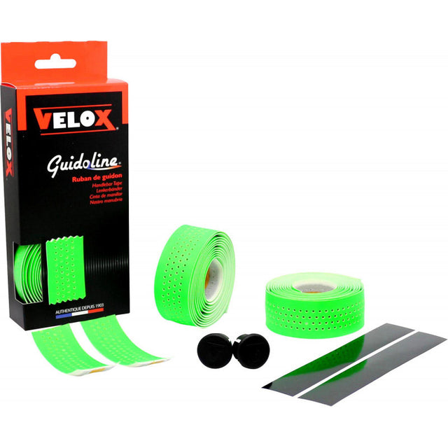 Cinta de manillar Velox fluorescente perforada verde fluorescente (2 uds)