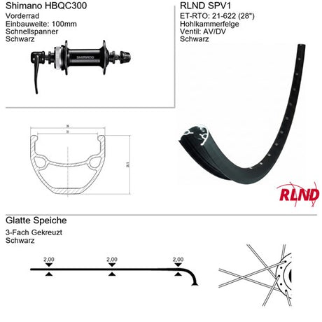 Roland voorwiel 28 inch 21-622 zwart schijfrem centerlock rlnd spv1