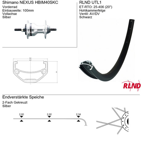 Rueda delantera Roland 20x1,75 freno de rodillo negro rlnd utl1