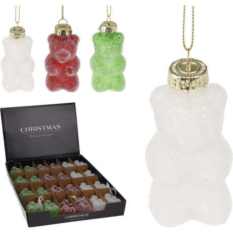 Colgante navideño osito de goma cristal 7cm 3 expositor surtido de 24 piezas