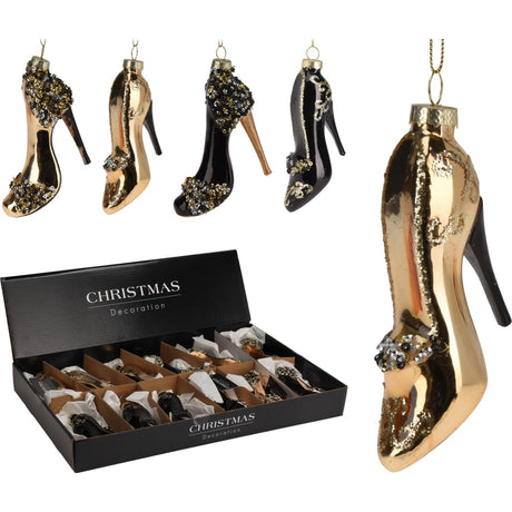 Colgante navidad zapato tacón cristal 12cm 4 surtidos display de 12 piezas