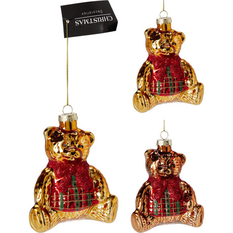 Colgante navidad oso cristal 10x6x11cm 2 expositor surtido de 12 piezas