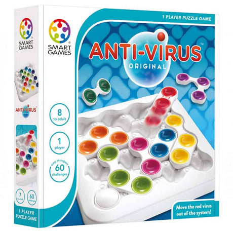 Smartgames antivirus original - juego de pensamiento de rompecabezas deslizante - 60 desafíos lógicos educativos - juego para un solo - a partir de 7 años