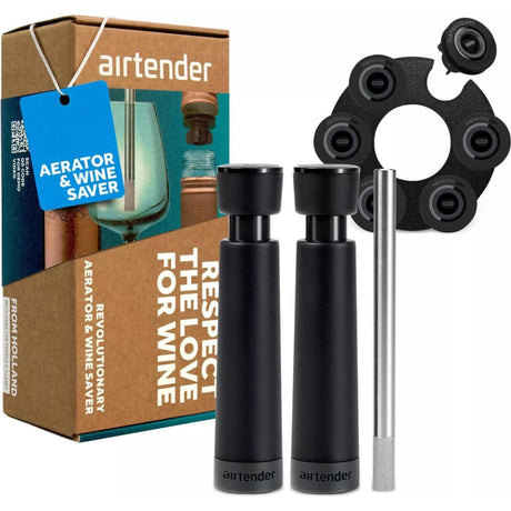 Airtender Wine Lovers - Bomba de vacío con 3 tapones para vino y aireador en caja de regalo