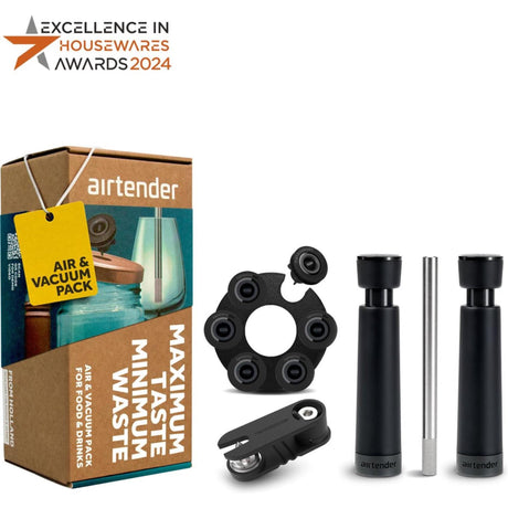 Aspiradora de aire Airtender: bomba de vacío, bomba de aire, aireador, 6 tapones con clip de almacenamiento en caja de regalo