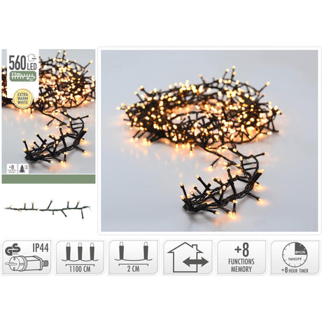 Microcluster de iluminación navideña 560LED 11m blanco extra cálido