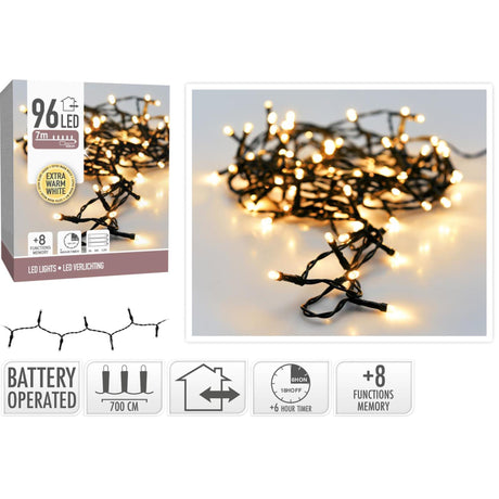 Luces navideñas 96led batería blanco cálido