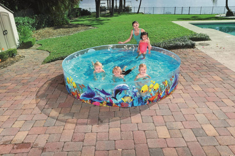 Piscina Bestway 2,44m x 46cm fill 'n fun odyssey snapset transparente con estampado de mar. aprox. 2000 litros
