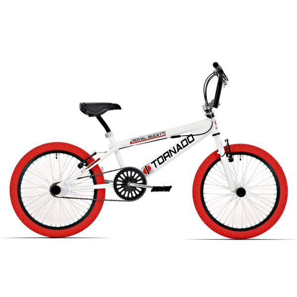 Bicicleta Royal BMX - Bugatti tornado freestyle 20 pulgadas - blanca con neumáticos rojos