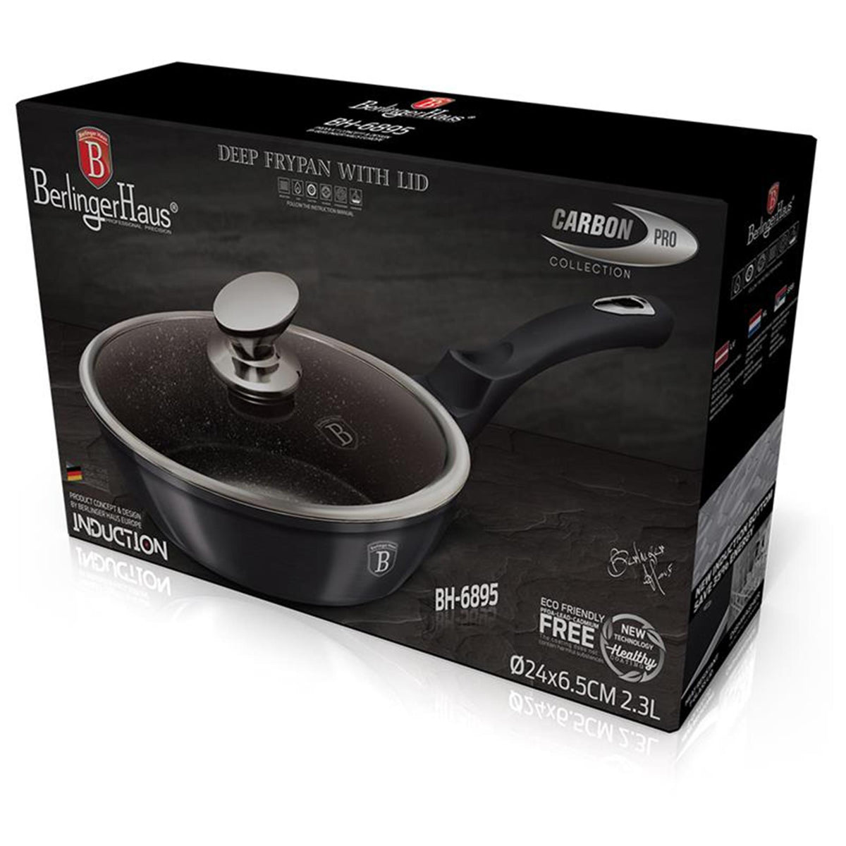 Berlingerhaus sartén con tapa 24cm línea metálica carbon pro edition inducción