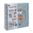 Caja de manualidades Little Dutch Jim XL que incluye pegatinas, papel de dibujo, crayones, pintura, arcilla expandida, sellos, pegatinas, etc. 24x30x6cm