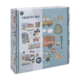 Caja de manualidades Little Dutch Jim XL que incluye pegatinas, papel de dibujo, crayones, pintura, arcilla expandida, sellos, pegatinas, etc. 24x30x6cm