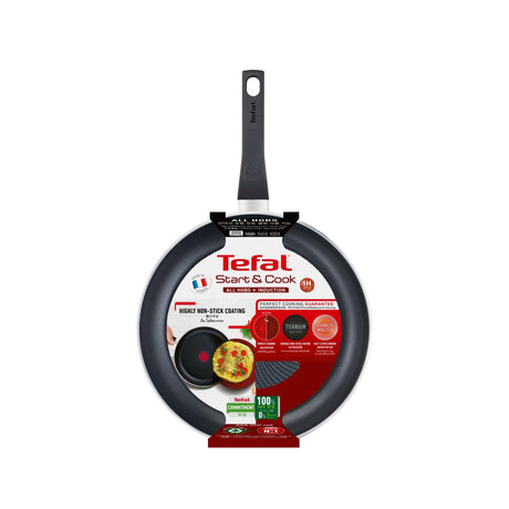 Sartén Tefal start'easy 24 cm, redonda, sartén multifuncional, negro, titanio, aluminio, thermo-spot