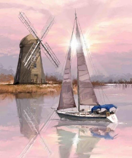 Cuadro de diamantes Toi-toys - velero con molino de viento - 21x25 cm