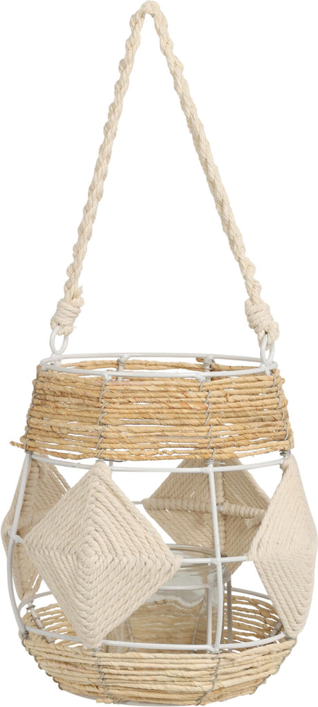 Linterna de estilo hogareño 23x20cm cuerda de hierro y vidrio