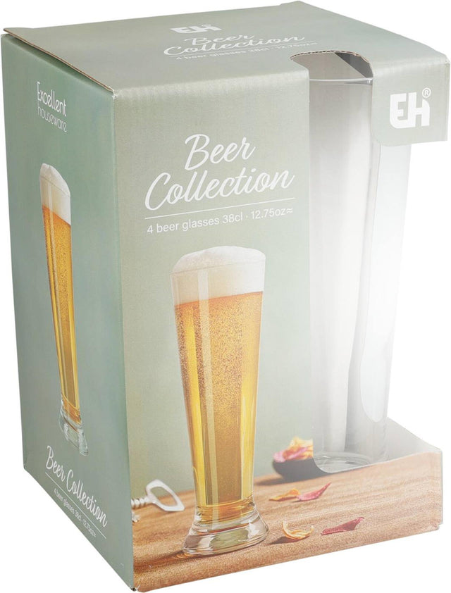 Excelente juego de vasos de cerveza para el hogar, 4 piezas, 380 ml, ã˜7xh20,5 cm
