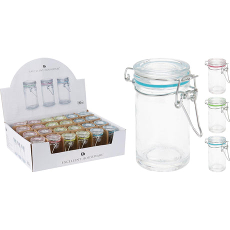 Excelente tarro de cristal para almacenamiento de artículos para el hogar, ã˜4,5xh8,5cm.