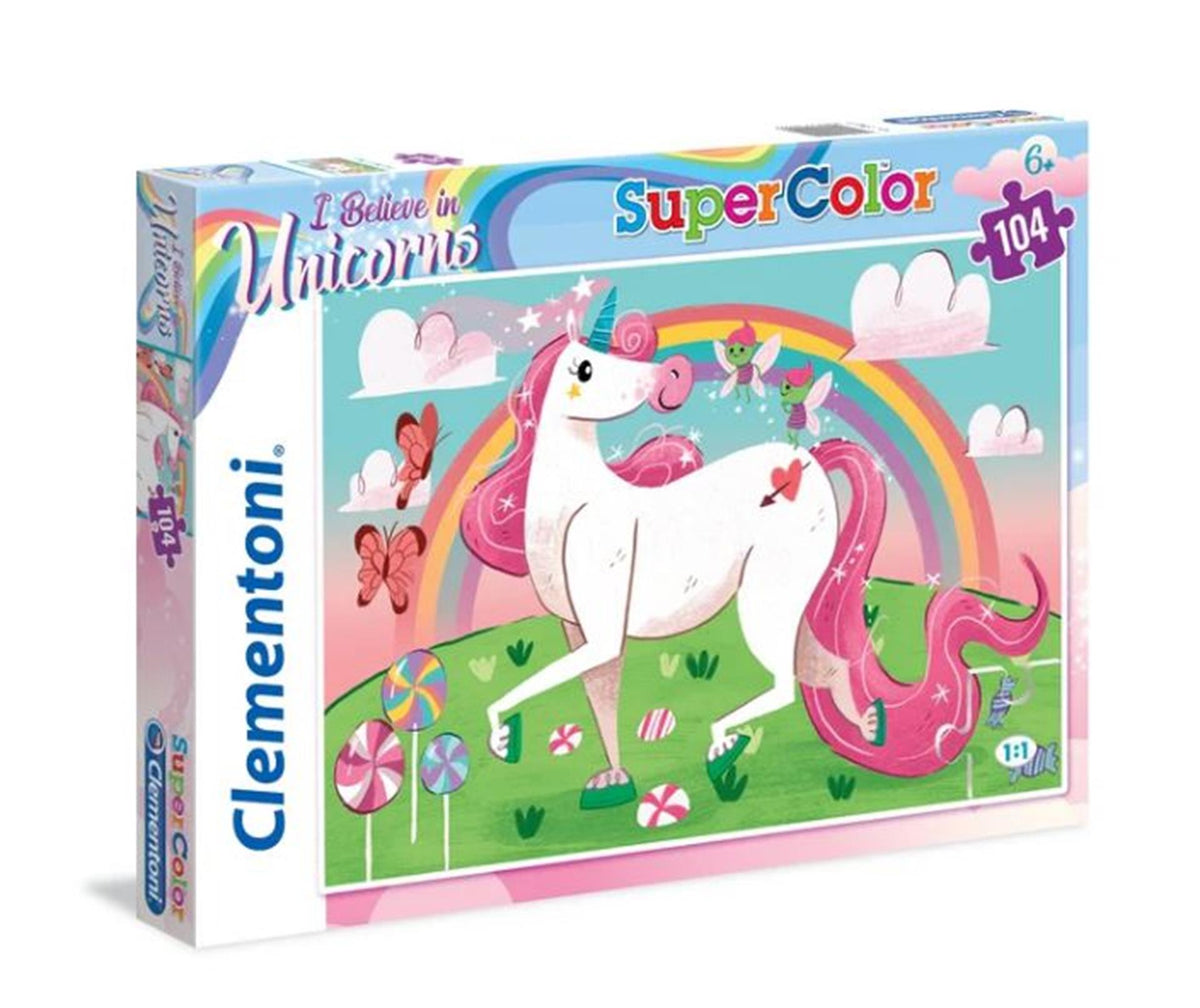 Clementoni - rompecabezas - 104 piezas - creo en los unicornios brillantes - rompecabezas para niños - supercolor