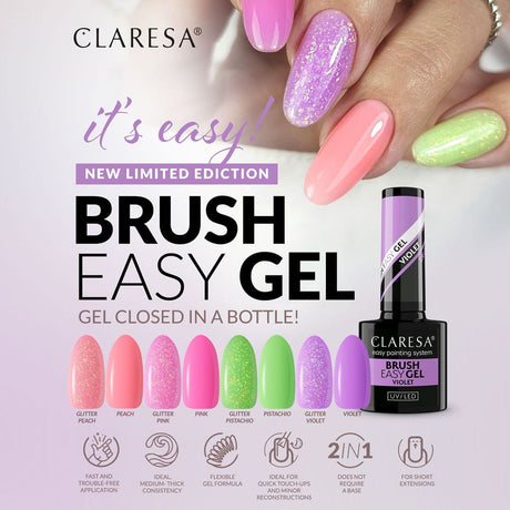 Claresa pincel facil gel purpurina violeta 5ml