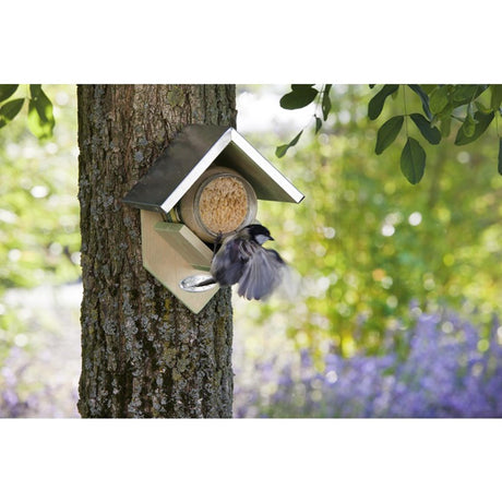 Esschert design comedero para pájaros con mantequilla de maní 15x13x20cm madera de abeto zinc