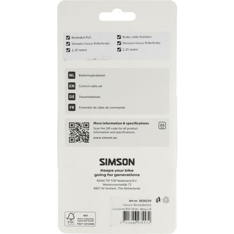 Juego de cables de freno Simson completo con cuña de acero inoxidable. rodillo nexusbr. negro