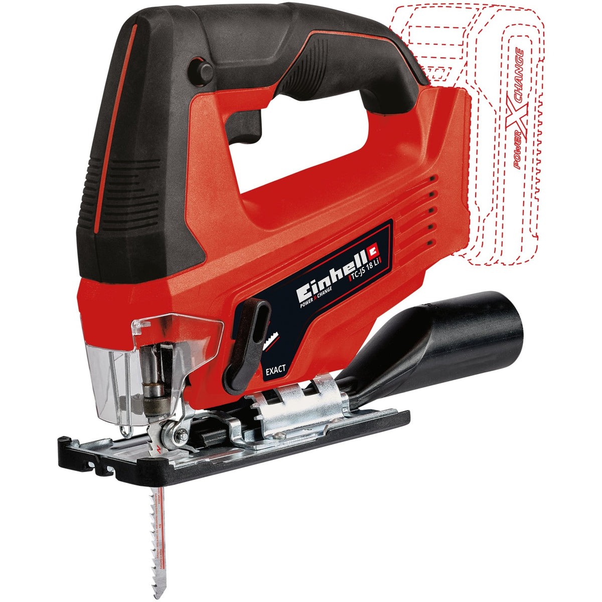 Sierra de calar inalámbrica einhell tc-js 18 li solo - power x-change - 18 v li-ion - altura de carrera: 20 mm - cortes a inglete: máx. 45° - incl. hoja de sierra - excl. batería y cargador