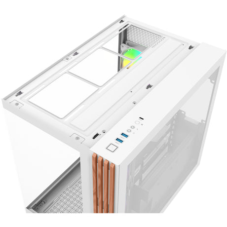 Carcasa de torre midi Thermaltake view 380 ws argb snow (color madera blanca | 2x USB-A | 1x USB-C | RGB | vidrio templado)