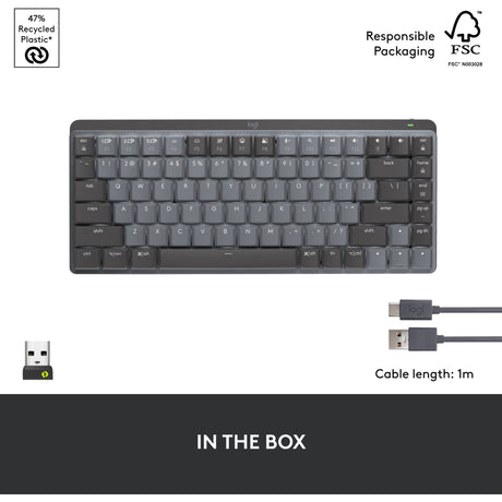 Mini teclado mecánico Logitech MX (negro, diseño internacional de EE. UU. (QWERTY), GL táctil, 80 % (TKL), Bluetooth)