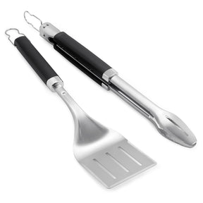 Weber Juego de pinzas y espátula para barbacoa de precisión, cubiertos para parrilla (acero inoxidable, negro)