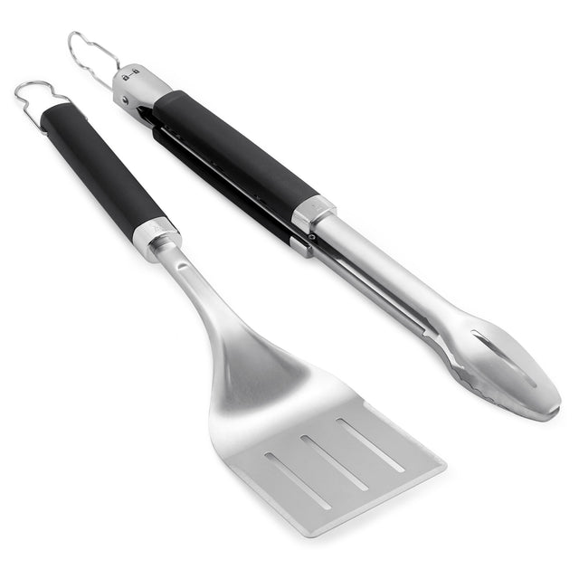 Weber Juego de pinzas y espátula para barbacoa de precisión, cubiertos para parrilla (acero inoxidable, negro)