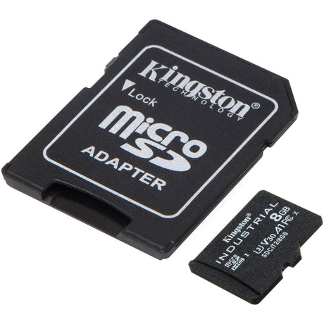 Tarjeta de memoria industrial Kingston microSDHC 8GB (negra, incl. adaptador SD, clase 10, UHS-I, U3, V30, A1)