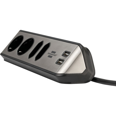 Brennerstuhl ®estilo regleta de caja de conexión de esquina con función de carga USB 4 vías 2x toma protectora 2x euro plata negro