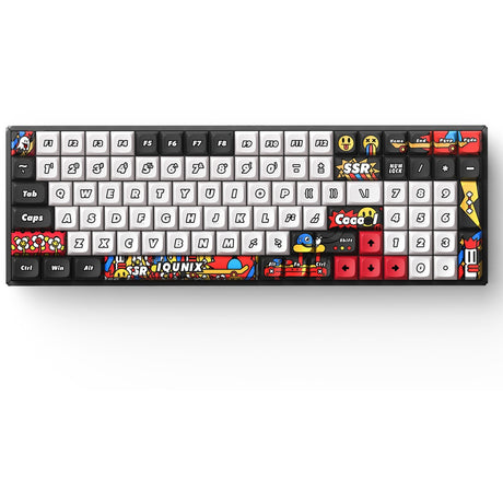 Teclado mecánico inalámbrico Iqunix f97 graffiti diary (negro, diseño estadounidense (qwerty), marrón cereza mx, 96%, leds rgb, intercambiable en caliente, pbt, 2,4 ghz | bluetooth 5.1 | usb-c)