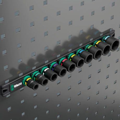 Wera 9608 tapa con banda magnética b impactador imperial 1 llave de vaso (negro verde, 9 piezas)