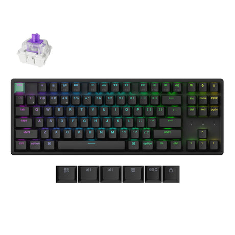 Teclado mecánico keychron k8 he-j1 rgb (negro, diseño estadounidense (qwerty), nebulosa magnética de doble carril gateron, 80% (tkl), leds rgb, pbt cherry de doble disparo, intercambio en caliente, usb-c | 2,4 ghz | bluetooth 5.1)