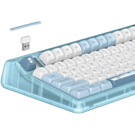 Teclado mecánico inalámbrico Iqunix OG80 wintertide (azul claro, diseño EE. UU. (QWERTY), Iqunix Moonstone Turbo, 80% (TKL), LED RGB, intercambiable en caliente, PBT, 2,4 GHz | Bluetooth 5.1 | USB-C)