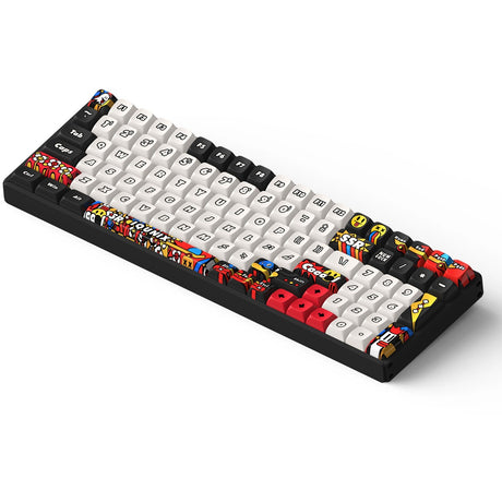 Teclado mecánico inalámbrico Iqunix f97 graffiti diary (negro, diseño estadounidense (qwerty), rojo cereza mx silencioso, 96%, leds rgb, intercambiable en caliente, pbt, 2,4 ghz | bluetooth 5.1 | usb-c)