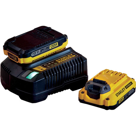 Kit de inicio cargador Stanley fatmax v20 18v (amarillo negro, cargador (2a) y 2 baterías (2.0ah) incluidas)