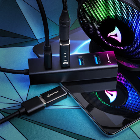 Hub USB Sharkoon de 4 puertos USB 3.2 gen 1 de aluminio (negro)