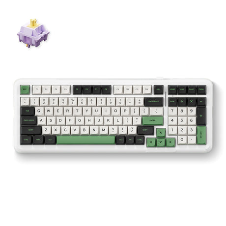 Teclado mecánico RGB con montaje en junta inalámbrico Mchose K99 Emerald Green Hyacinth (blanco, diseño de EE. UU. (Qwerty), KTT Hyacinth, RGB, intercambio en caliente, PBT de doble disparo, inalámbrico | Bluetooth | USB-C)