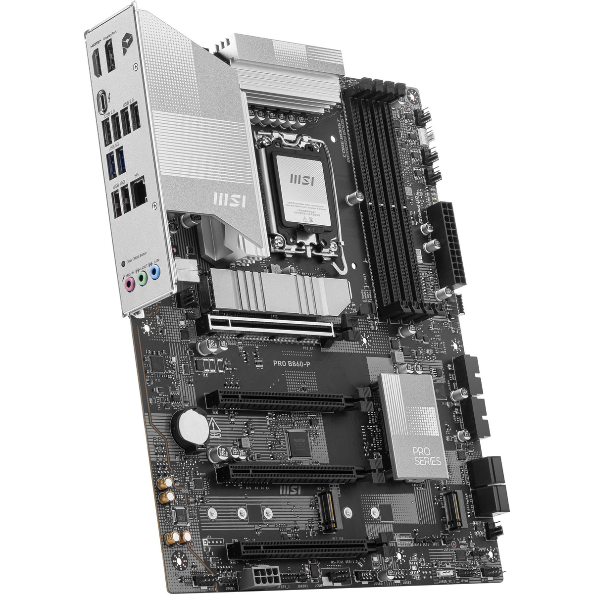 Placa base MSI Pro B860-P Socket 1851 (plateada, RAID, 5GB-LAN, Sonido, ATX)