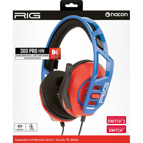 Auriculares supraaurales para juegos nacon rig 300 pro hn (rojo azul, nintendo switch, nintendo switch 2, playstation 5, playstation 4, xbox, windows)