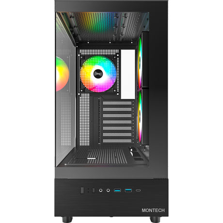 Carcasa torre midi Montech xr (negro | 2x USB-A | 1x USB-C | RGB | vidrio templado)