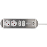 Brennerstuhl ®estilo regleta de caja de conexión de esquina con función de carga USB 4 vías 2x enchufes protectores 2x euro plata blanco