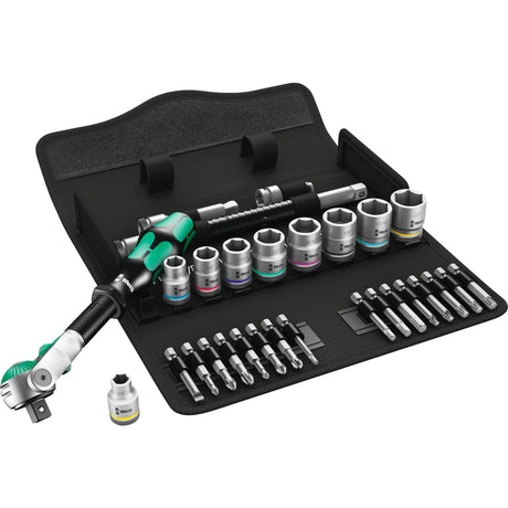 Wera 8100 sb 9 zyklop juego de herramientas de trinquete rápido (negro verde, 29 piezas, trinquete rápido con cabezal giratorio)