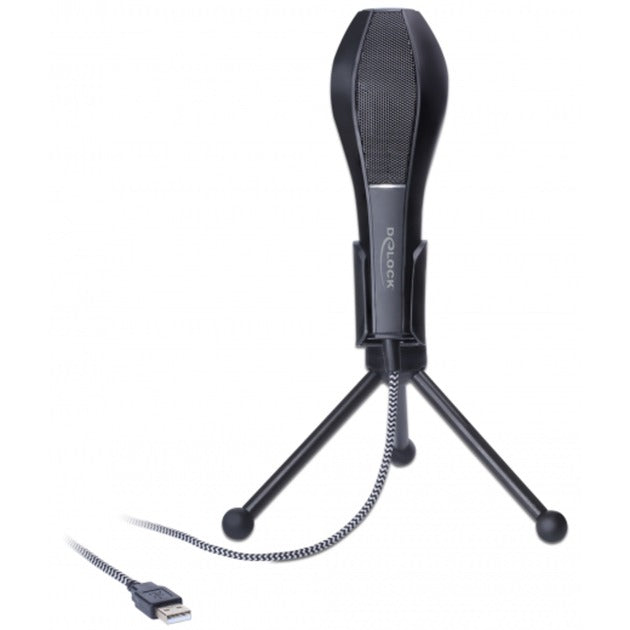 Delock Micrófono de condensador USB (negro, con soporte de mesa)